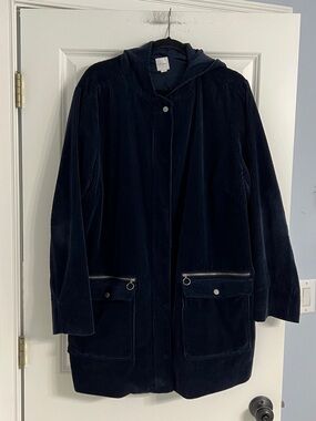 J. Jill Dark Navy Hooded Corduroy Trench Coat